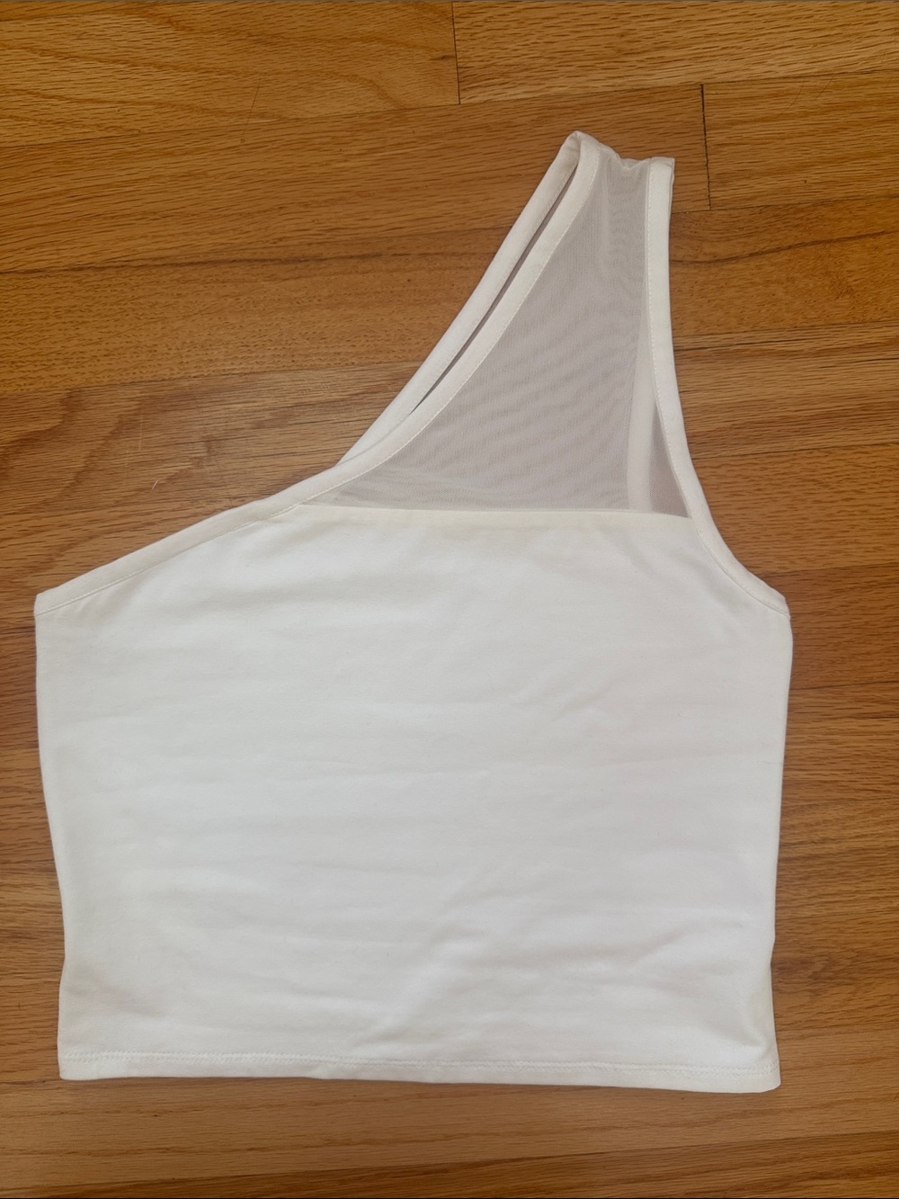 Express White Mesh-Trim One Shoulder Top
